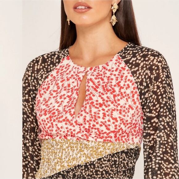 Foxiedox Long Sleeve Smocked Keyhole Floral Mini Dress Size XS NWT - Picture 3 of 10